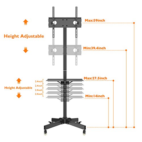 1homefurnit Mobile TV Cart Floor Stand Mount Home Display Trolley for 23"-55" Plasma/LCD/LED - Thumbnail 3