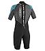 O'Neill Youth Reactor 2mm Back Zip Spring Wetsuit, Black/Graphite/Turquoise, 12