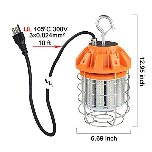 125W Led Temporary Work Light, 16800Lumen LED High Bay Light(900W Equiv) 5000K Outdoor Construction Lights with Stainless Steel Guard & Hook, LED Portable Hanging Lighting for Indoor Outdoor Jobsite - Thumbnail 3