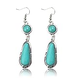 Tagoo Silver Alloy Tear and Round Turquoise Long Earring