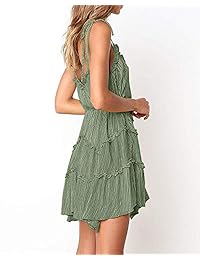 Saikesigirl - Mini vestido asimétrico para mujer con correa de espagueti, volantes de verano