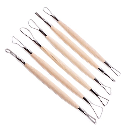 image for Gosear 6PCS Double-Head Wood Handle Stainless Steel Knife Clay Sculpti