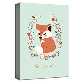 Canvas Wall Art Docile Orange Fox Flowers Painting Artwork for Home Decor Framed - 12x18 inches