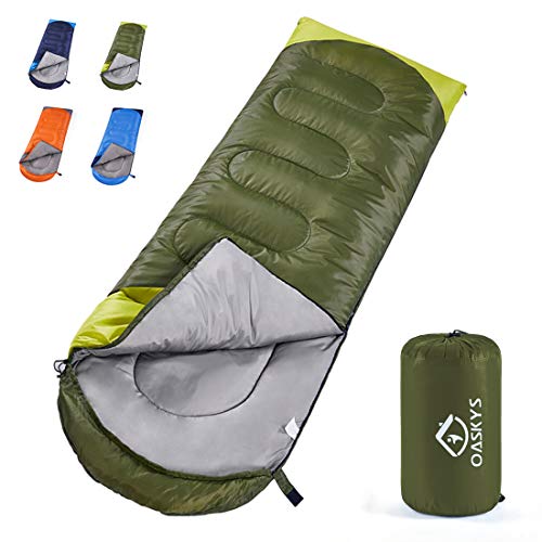 oaskys Camping Sleeping Bag – All Season Warm & Cool Weather – Summer, Spring, Fall, Winter, Lightweight, Waterproof for Adults & Kids – Camping Gear Equipment, Traveling, and Outdoors