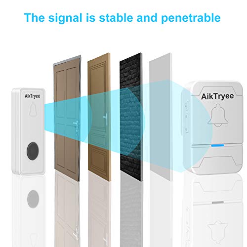 Wireless Doorbell, Wireless Door Bell Chime Kit with LED Light, Easy Install, Over 1000-feet Range, 58 Chimes, by AikTryee (Classic White)