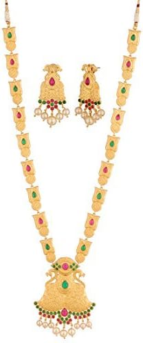 Apara Matt Handcrafted Long Haram Multicolour Peacock Mala with Pearl drop for Women/ Girls