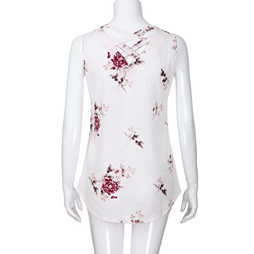 Women Tops Summer Casual Zipper Tassel Sleeveless Vest Top Printed Hollow Flower Vest Top Blouse White - Thumbnail 5