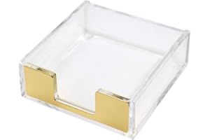MultiBey Clear Gold Acrylic Sticky Note Pads Holder for Desk Cute Mini Staples Remover Set, Memo Paper Dispenser Office Supplies Desk Accessories Organizer (Gold)