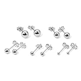 925 Sterling Silver Unisex Ball Stud Earrings 5 Pair Setn Sizes 2 3 4 5 6 mm