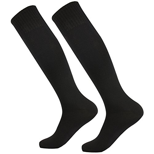 Fancy Fan Unisex Adult Youth Knee High Over The Calf Long Tube Athletic Football Soccer Sports Socks,Black,2 Pairs