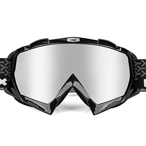 BATFOX Motorcycle ATV Goggles Dirt Bike Motocross Safety ATV Tactical Riding Motorbike Glasses Goggles for Men Women Youth Fit Over Glasses UV400 Protection Shatterproof (Black&Silver)