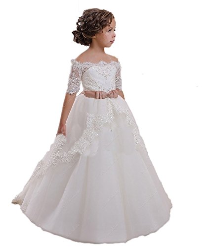 Portsvy A-line Full Length Flower Girl Dress For Wedding and Special Occasion FB02