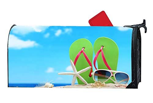 Magnetic Mailbox Cover - Beach Flip Flops Outdoor Vinyl Mailbox Wrap, Post Box Covers Standard Sized