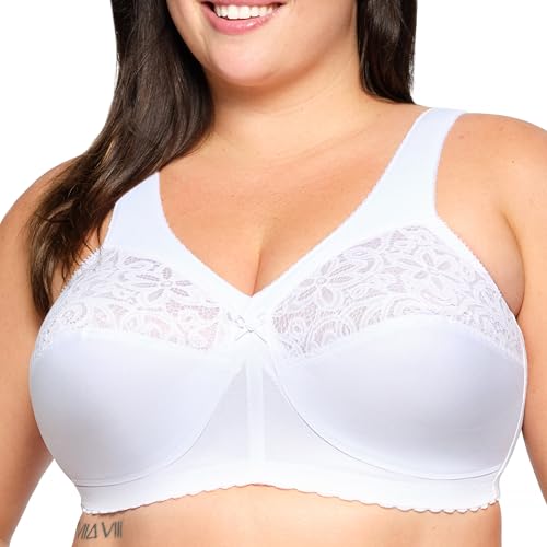 Glamorise Full Figure Plus Size MagicLift Cotton Support Bra Wirefree #1001 Whi…