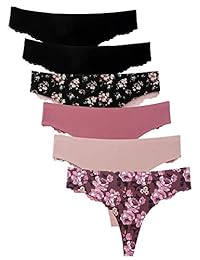 Tangas para dama, sexy, de encaje, con parte trasera floral, invisibles, sin costuras, 6 unidades, tamaño pequeño a grande