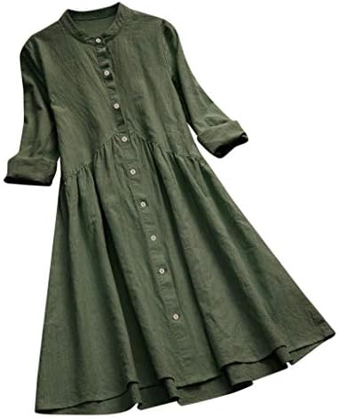 Daylin Women Lady Solid Vintage Solid Stand Large Size Collar Pleated Button Long Sleeve Casual Mini Dress M~5XL