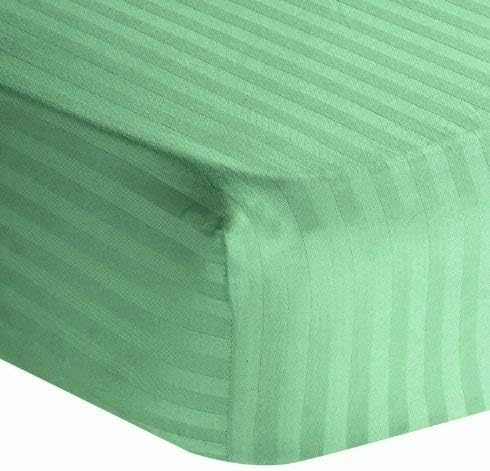 600 Thread Count 1-Piece Fitted (Bottom) Sheet Authentic Heavy Egyptian Cotton Fits Mattress 6" to 8'' Inch Deep Pocket Three Quarter (48" X 75") Sage Green Color { Style : Stripe }