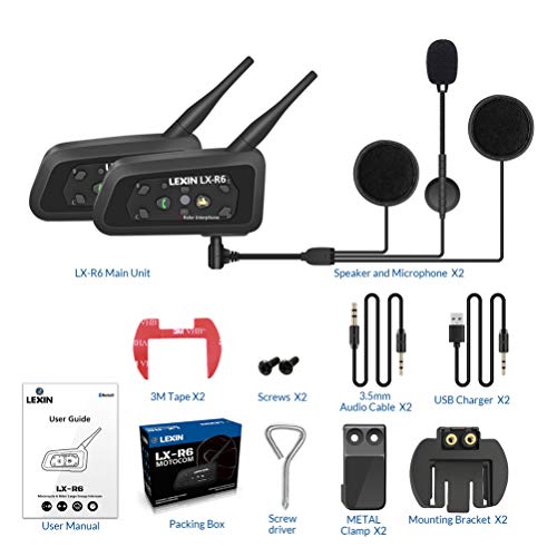 LEXIN LX-R6 2pcs BT Interphone Bluetooth Motorbike Motorcycle Helmet Intercom Headset 1000m Rider - Thumbnail 4