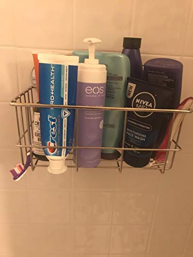 Slideep Vacuum Suction Cups Shower Caddy, Bathroom Storage Basket, Deep Bath Shampoo Conditioner Sponge Holder, Kitchen Storage Organizer, Stainless Steel Shelf - Thumbnail 4
