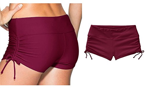 KXCFCYS Swimming Shorts for Women Mini Girl Printed Swim Short Brief Bottom Bikini Beach (Dark-Red, M ~ Waist 28