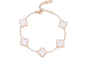 hwojjha Four-Leaf Clover Five-Flower Bracelet Female Clover Peacock White Fritillary 18k Rose Gold Bracelet Fashion White