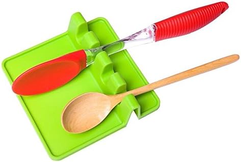 Mother's Day Gifts - Spoon Rest, Lexvss Silicone Spoon Rest Ladle Utensil holder Non-slip Heat-safe Kitchen Silicone Utensil Rests (4 notches, Green)