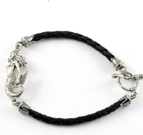 Sterling Silver Mermaid Bracelet with Dark Brown Leather