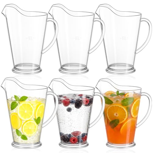 LemonRoad 6 Pcs 60oz Plastic Water Pitchers Clear for Party Restaurant