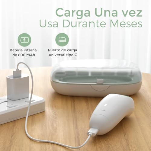 Momcozy - Lima de Uñas Para Bebé, Eléctrica, Recargable, Cortaúñas para Bebé, Con Luz Nocturna, 7 Almohadillas para Orejas de Repuesto para Cabeza de Molienda, Color Verde