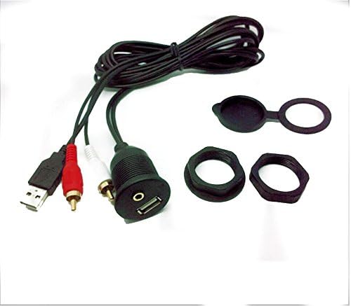 USB & 3.5mm AUX Audio 2 RCA extension Flush Mount 6 Foot Cable Pioneer Kenwood Clarion AV extention 1/8 AUX Car Bike Boat Motercycle Lead