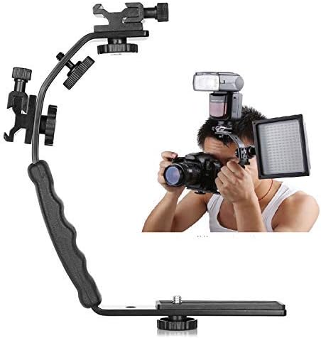 Kaliou Camera L Type Bracket Mount Video Grip L-Bracket with Dual Flash Cold Shoe Mount 1/4" Tripod Screw, Heavy Duty Padded Hand Grip for Handheld Camera Camcorder Video Shooting Product Photography