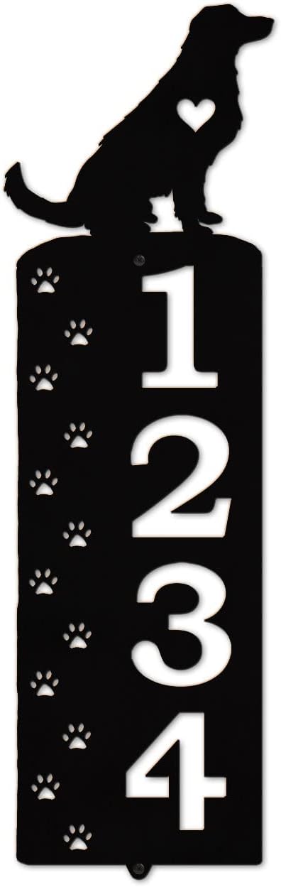Address Signs - Golden Retriever Paw Prints Pets Decor Four Digit Address Sign with 3.5-inch Numbers - Black