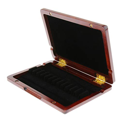 image for Baosity Wooden Oboe Reed Storage Case for 12 Reeds Dark Red