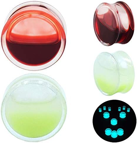 Orano 2 Pairs Blood UV Glow Acrylic Ear Gauges Saddle Stretching Expander Plugs and Tunnels for Ears