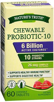 Nature's Truth Chewable Probiotic-10 Tablets Natural Berry Flavor - 60 ct, Pack of 2 Nature's Truth Chewable Probiotic-10 Tablets Natural Berry Flavor - 60 ct, Pack of 2