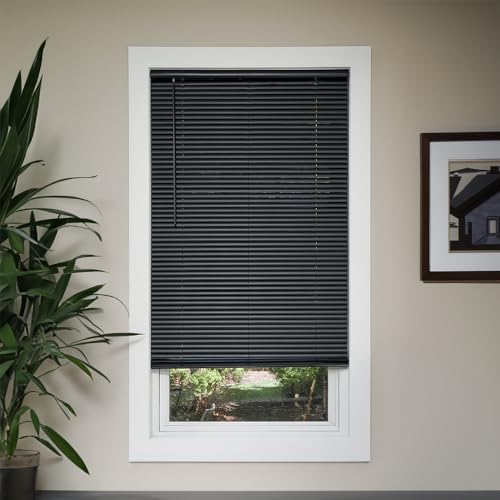 Cordless Room Darkening Mini Blinds for Indoor Windows - 42" W x 36" L - Black, Over 1,400 Custom Sizes Starting at 9.97, 1" Vinyl Slats, Horizontal Window Blinds by Lumino