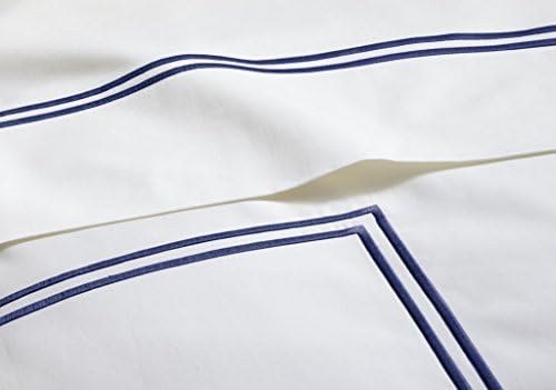 Sheet Set Venezia Navy Blue Color 4pc KING Size Bed Cover Set Tencel / CottonCotton Double Rows Stitch Embroidery Design Solid Bed Linen Set