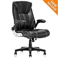 YAMASORO Leather Executive Office Chair Flip up Arm Rests,Ergonomic Chair Comfortable Massage,Computer Desk Chairs Black Task Chair with Wheels for Home Office