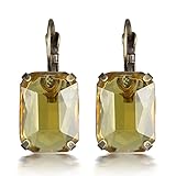 eManco Crystal Earrings for Women Gold Plated Copper Drop Lever-back Statement Dangle Earring (Champagne)