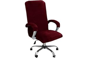 ITFRO 3 Piece Office Chair Cover with Armrest Covers Velvet Computer Desk Chair Cover with Zipper Universal Rotating Gaming Chair Slipcover High Back Chair Seat Protector (Red Wine)