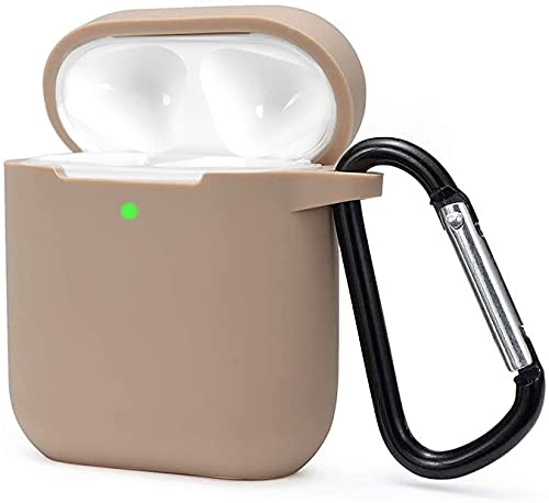 KOKOKA Case Cover Compatible with AirPods 2 & 1, Silicone Shockproof Case Cover for Airpods 2 &1 Front LED Visible Extra Protection with Carabiner, Tawny