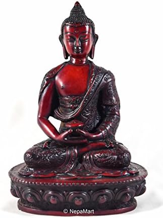 Detailed Buddhist Amitaba Buddha Religious Figurine Medium Sized from Nepal (RED~8 INCH) (RED AMITABA BUDDHA)