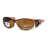 Polarized Fit Over Glass Sunglasses Womens Rhinestone Oval Frame Brown Ombre