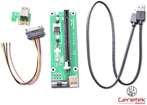 PCI-E 1x To 16x Powered Riser Adapter Card Set – Practical 60cm USB 3.0 Extension Cable &amp; MOLEX To SATA Power Cord – GPU Riser Extender – For Ethereum and Cryptocurrency Mining (1 Pack)