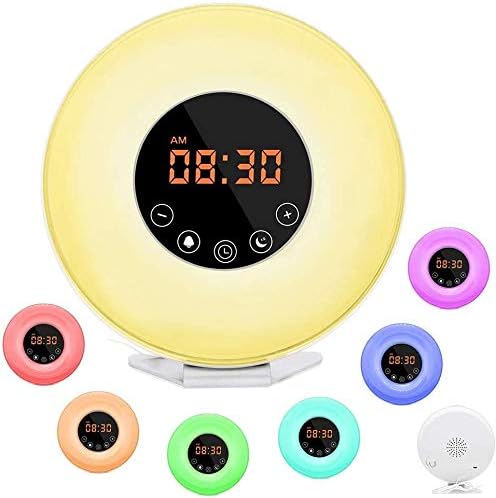 Wake Up Light Alarm Clock, [2020 Upgraded] Digital Alarm Clock with Sunrise Simulation, 7 Colors Night Light, 6 Nature Sounds, FM Radio for Bedrooms, Heavy Sleepers, Kids, Best Gift