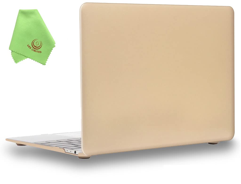 UESWILL Luxury Gold Smooth Touch Rubber Coated Hard Shell Case Cover Compatible with MacBook 12 inch with Retina Display (Model: A1534) + Microfibre Cleaning Cloth, Gold