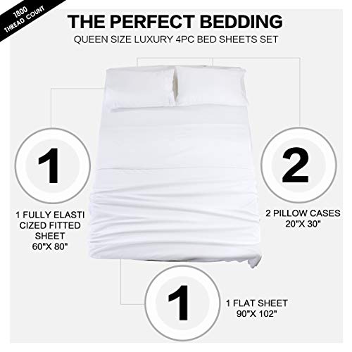 Abakan Queen Bed Sheet Set 4 Piece Super Soft Brushed Microfiber 1800 Series Hotel Luxury Egyptian Sheet Breathable, Wrinkle, Fade Resistant Deep Pocket Bedding Sheet Set (Queen, White) - Thumbnail 7