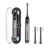 HIEIE Sonic Electric Toothbrush, USB Rechargeable Toothbrush Travel with 2 Replacement Heads, 5 Brushing Modes with 2 Minutes Timer, IPX7 Waterproof (Black)
