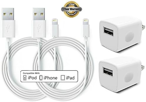 Certified, 2-Pack 5W 1A USB Power Wall Charger with 2-Pack 10FT/3M [Heavy Duty] Nylon Braided 8 Pin Lightning to USB Cable Charger (Silver)