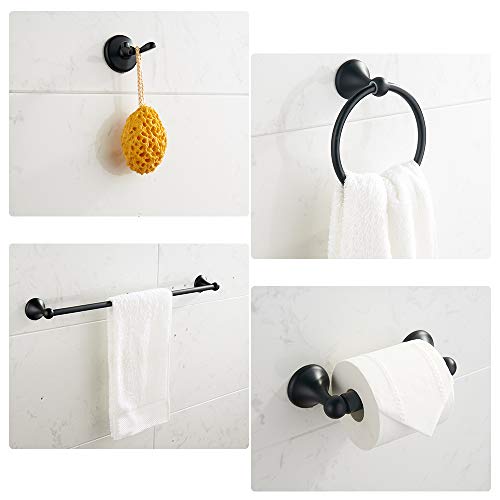 SUNTAI Bathroom Hardware Set Wall Mounted, 4 Piece Accessories ï¼Œ Include 24 Inch Towel Rack, Toilet Paper Holder, Hand Towel Holder, Square Hook, Oil-Rubbed Bronze